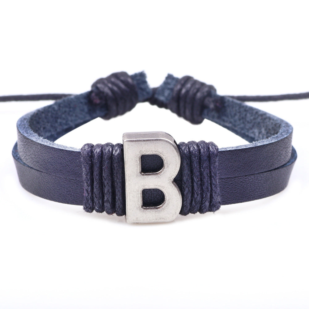 Casual Unisex Leather Patchwork English Letter Wristband Bracelet