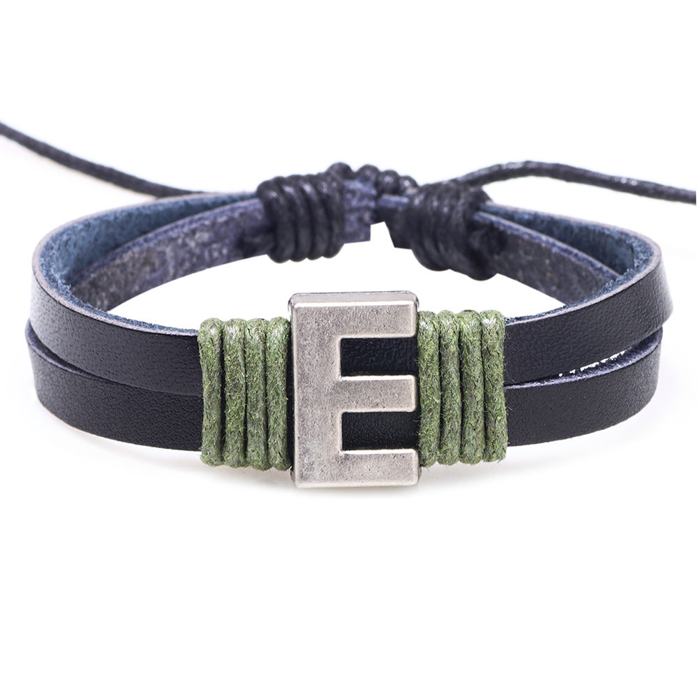 Casual Unisex Leather Patchwork English Letter Wristband Bracelet