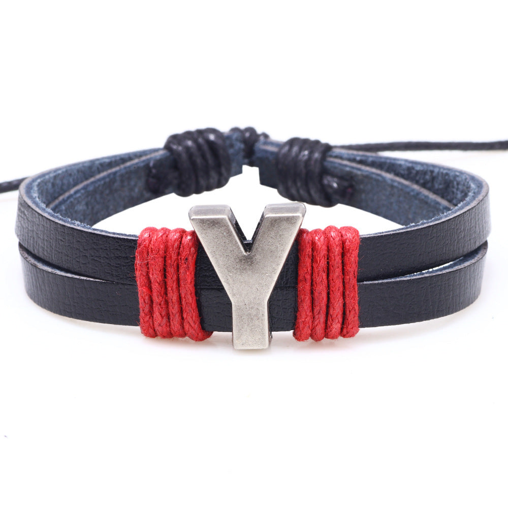 Casual Unisex Leather Patchwork English Letter Wristband Bracelet