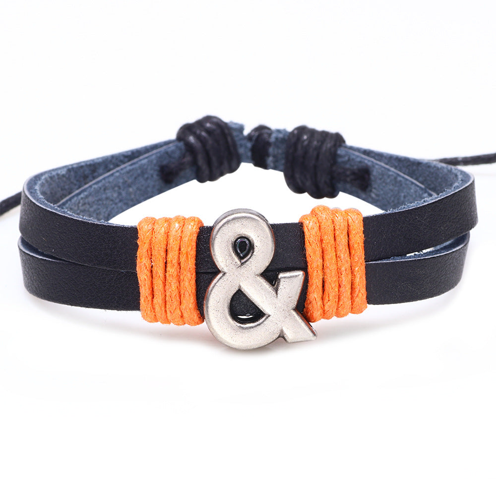 Casual Unisex Leather Patchwork English Letter Wristband Bracelet