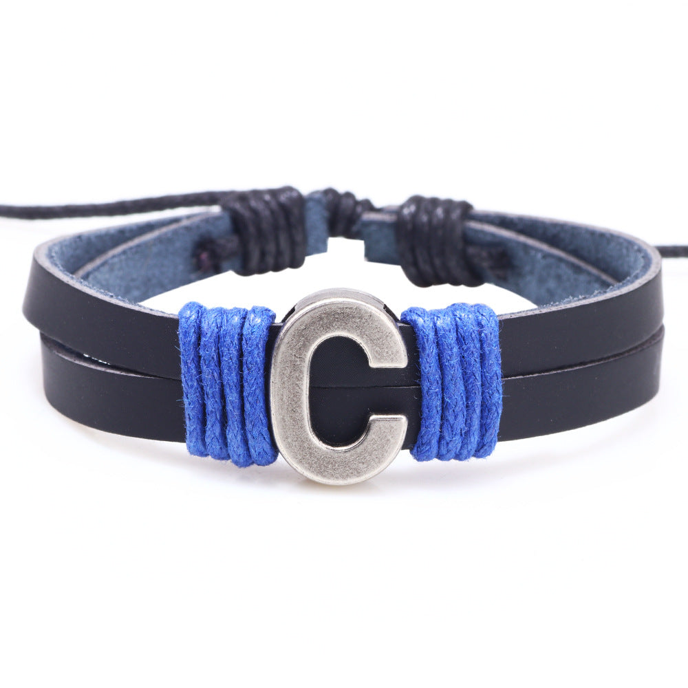 Casual Unisex Leather Patchwork English Letter Wristband Bracelet