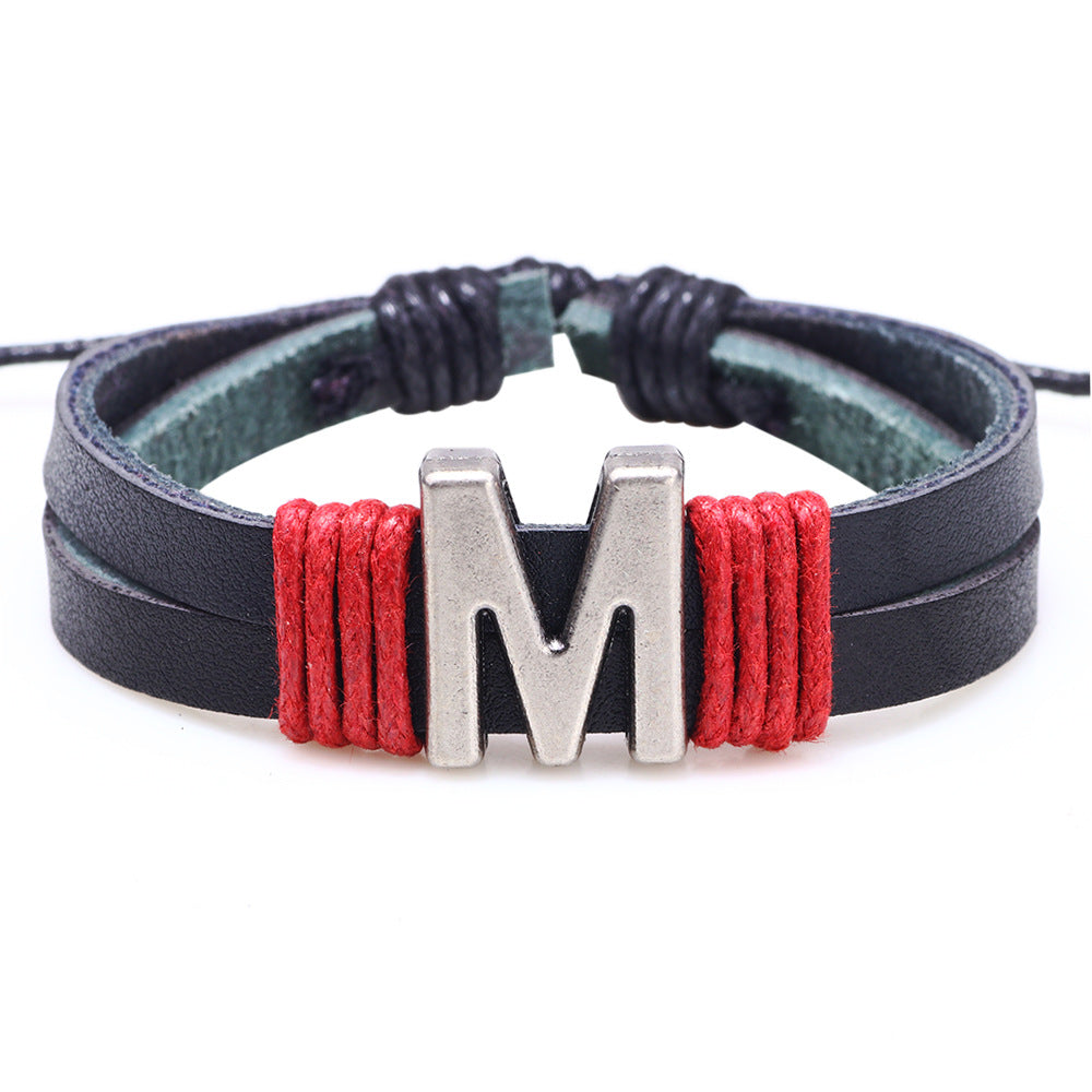 Casual Unisex Leather Patchwork English Letter Wristband Bracelet