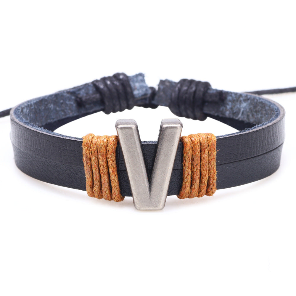 Casual Unisex Leather Patchwork English Letter Wristband Bracelet