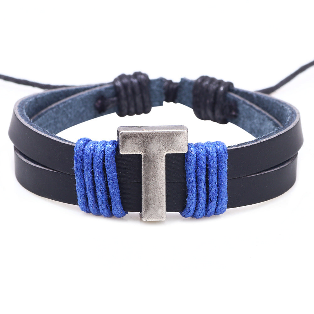 Casual Unisex Leather Patchwork English Letter Wristband Bracelet