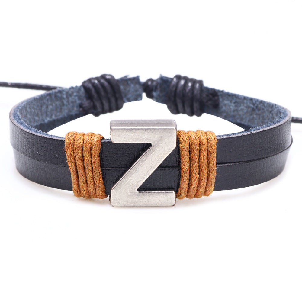 Casual Unisex Leather Patchwork English Letter Wristband Bracelet