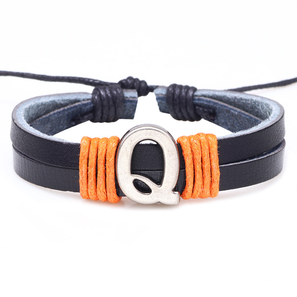 Casual Unisex Leather Patchwork English Letter Wristband Bracelet