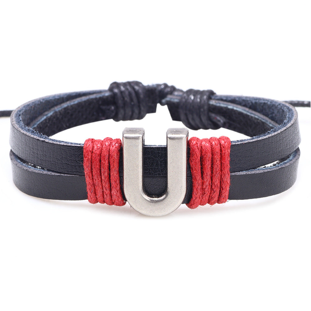 Casual Unisex Leather Patchwork English Letter Wristband Bracelet