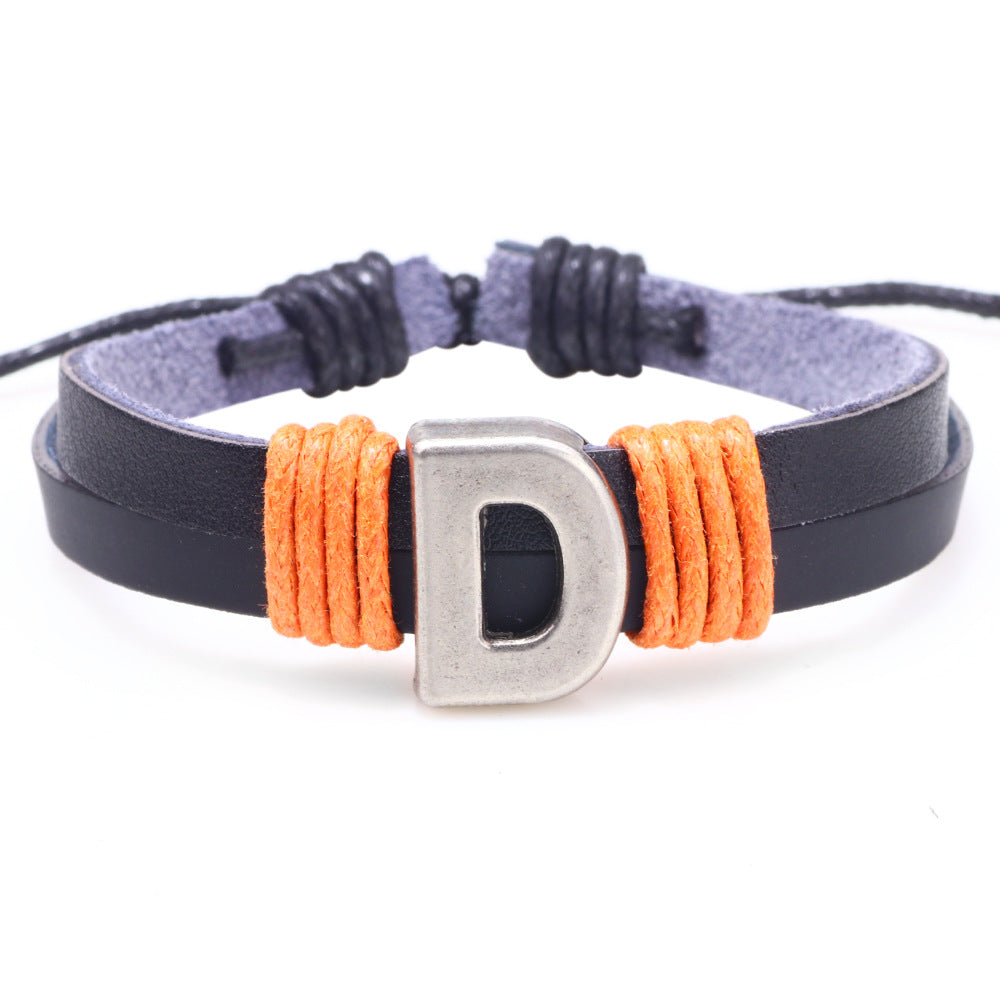 Casual Unisex Leather Patchwork English Letter Wristband Bracelet