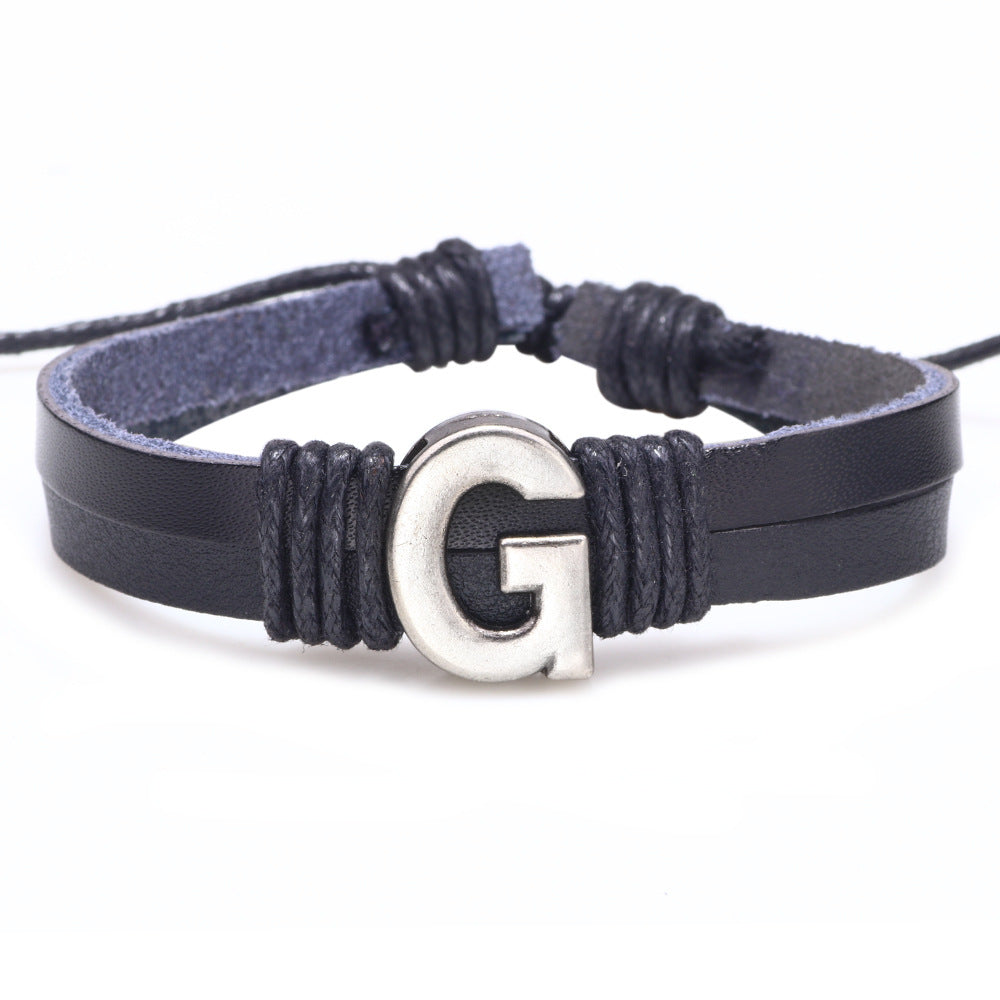 Casual Unisex Leather Patchwork English Letter Wristband Bracelet