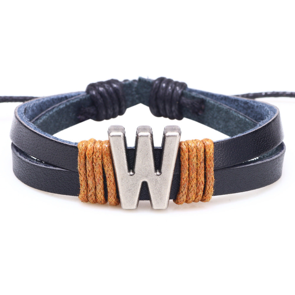 Casual Unisex Leather Patchwork English Letter Wristband Bracelet