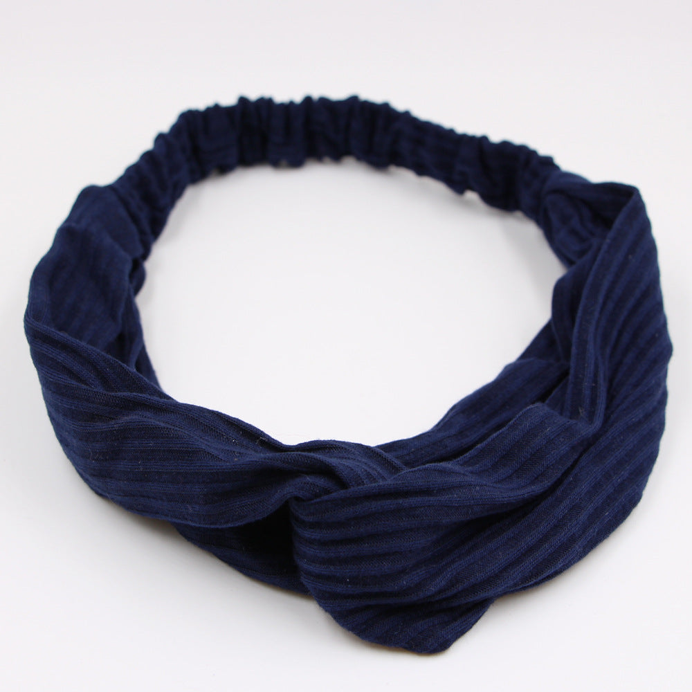 Knitted Elastic Cross Hairband Solid Color Striped Headband for Women