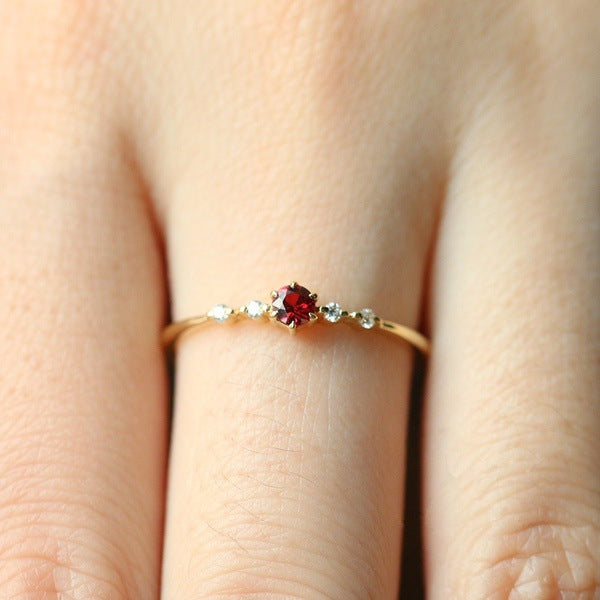 18K Gold Plated Geometric Zircon Ruby Ring for Women - Fashion Engagement Band