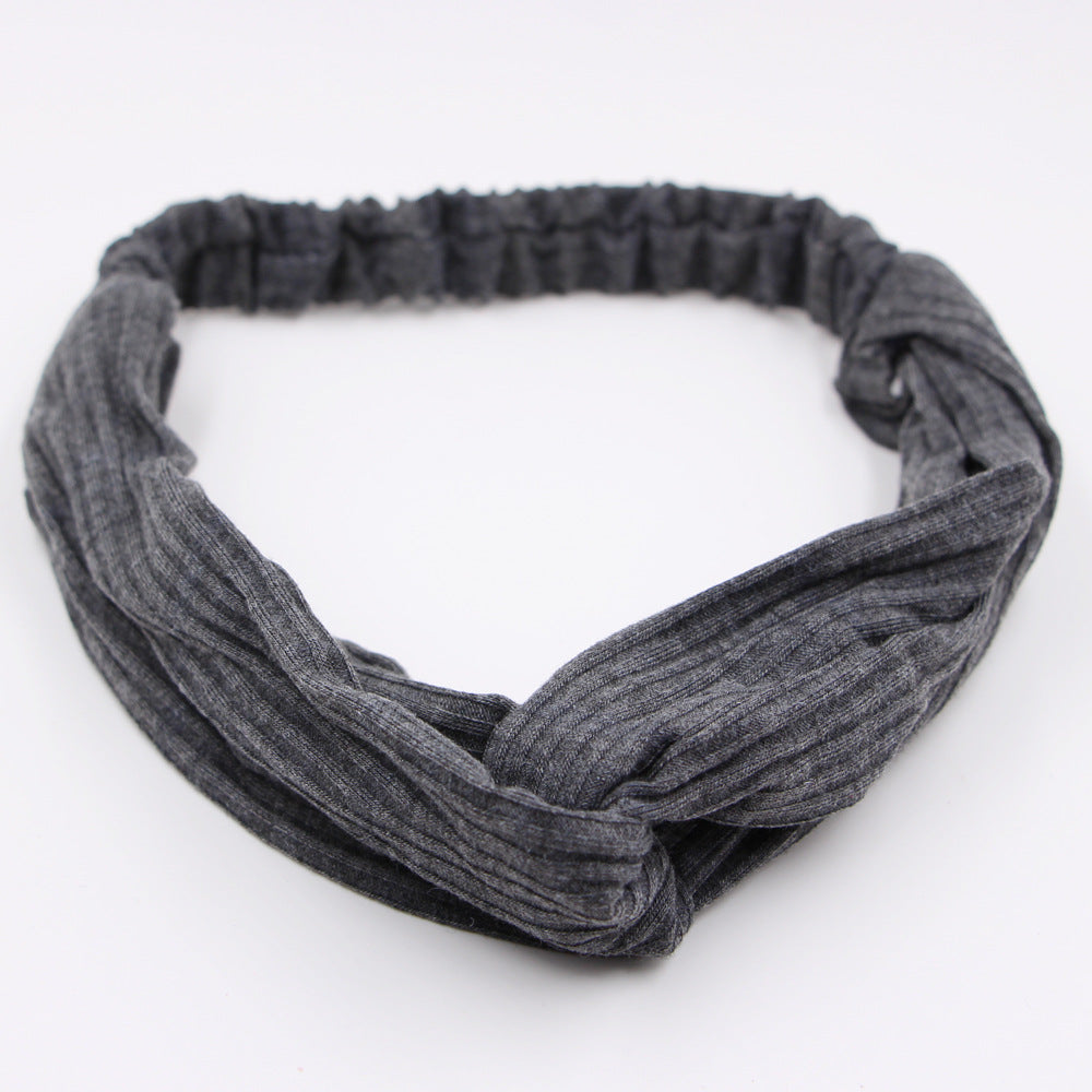 Knitted Elastic Cross Hairband Solid Color Striped Headband for Women