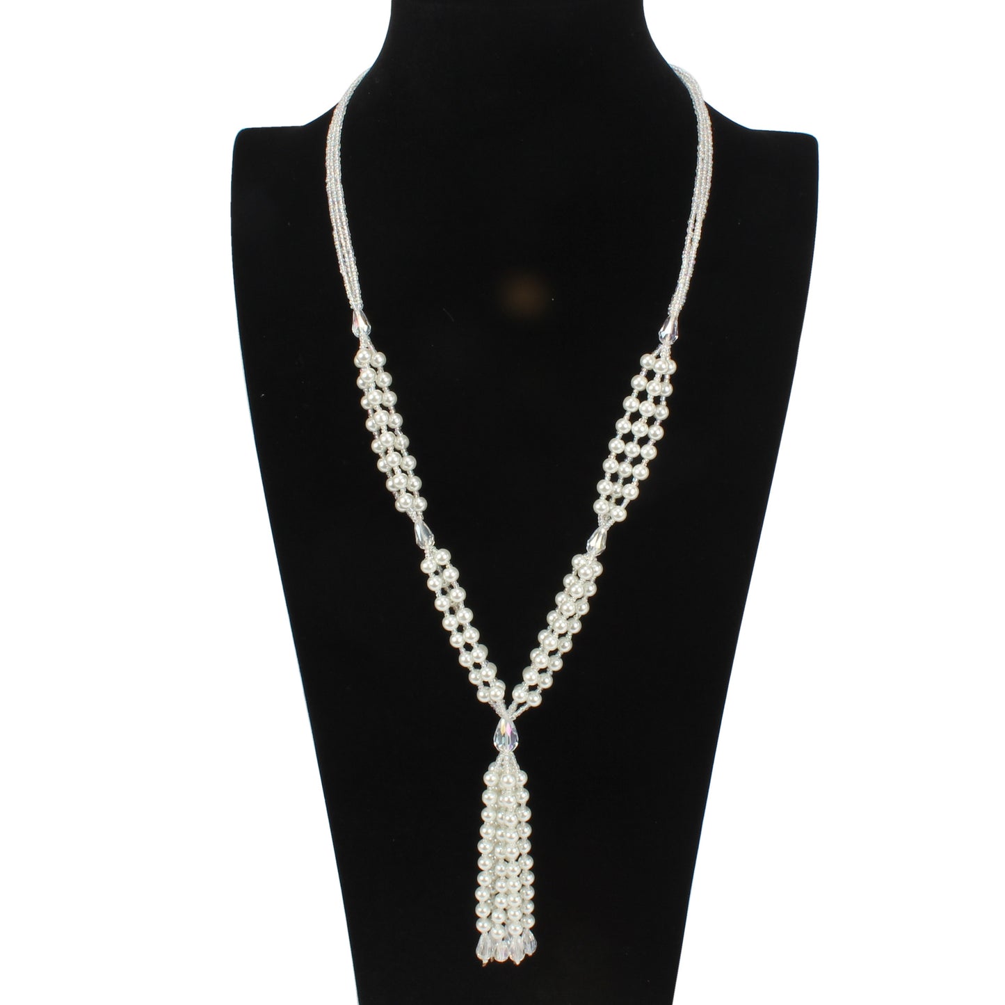 Korean Beads Pearl Tassel Long Necklace - Black