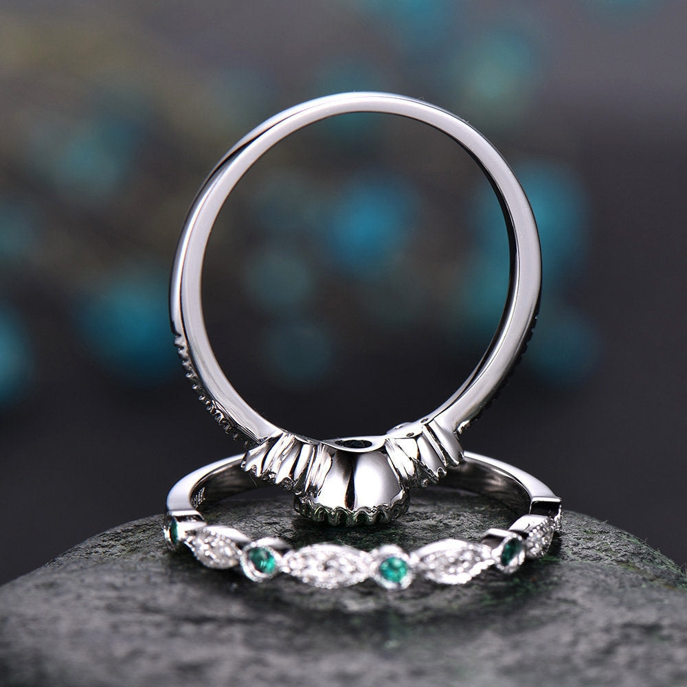 Elegant Green Zircon & Sapphire Women's Alloy Ring Set