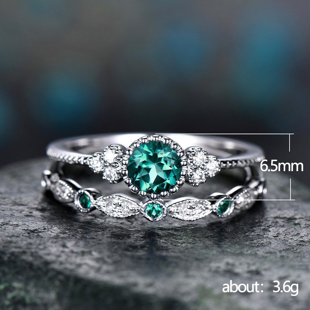 Elegant Green Zircon & Sapphire Women's Alloy Ring Set