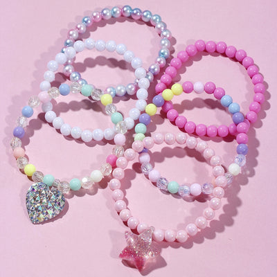 Acrylic Beaded Love Star Bracelet Set for Kids - Versatile Cute Girl Jewelry