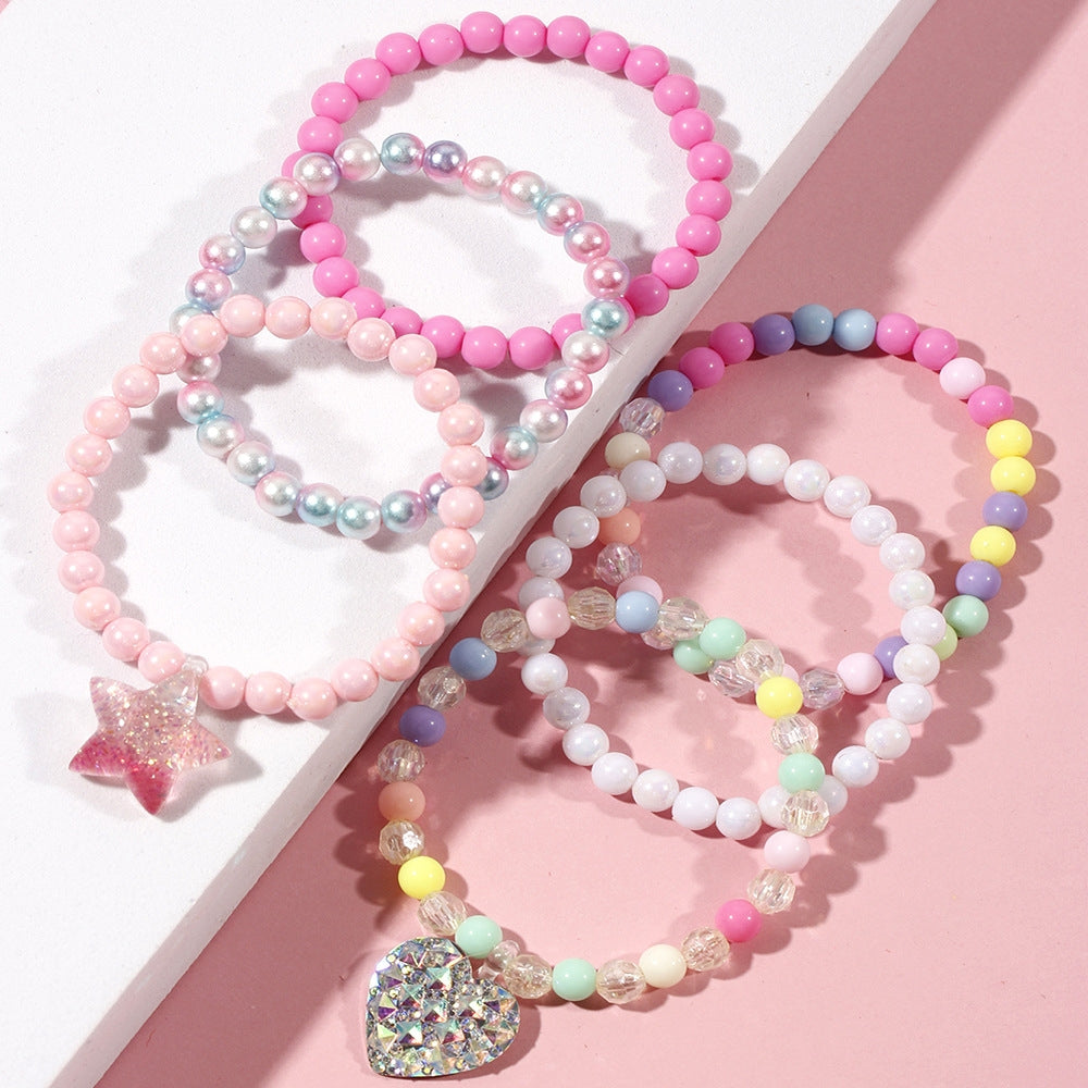 Acrylic Beaded Love Star Bracelet Set for Kids - Versatile Cute Girl Jewelry