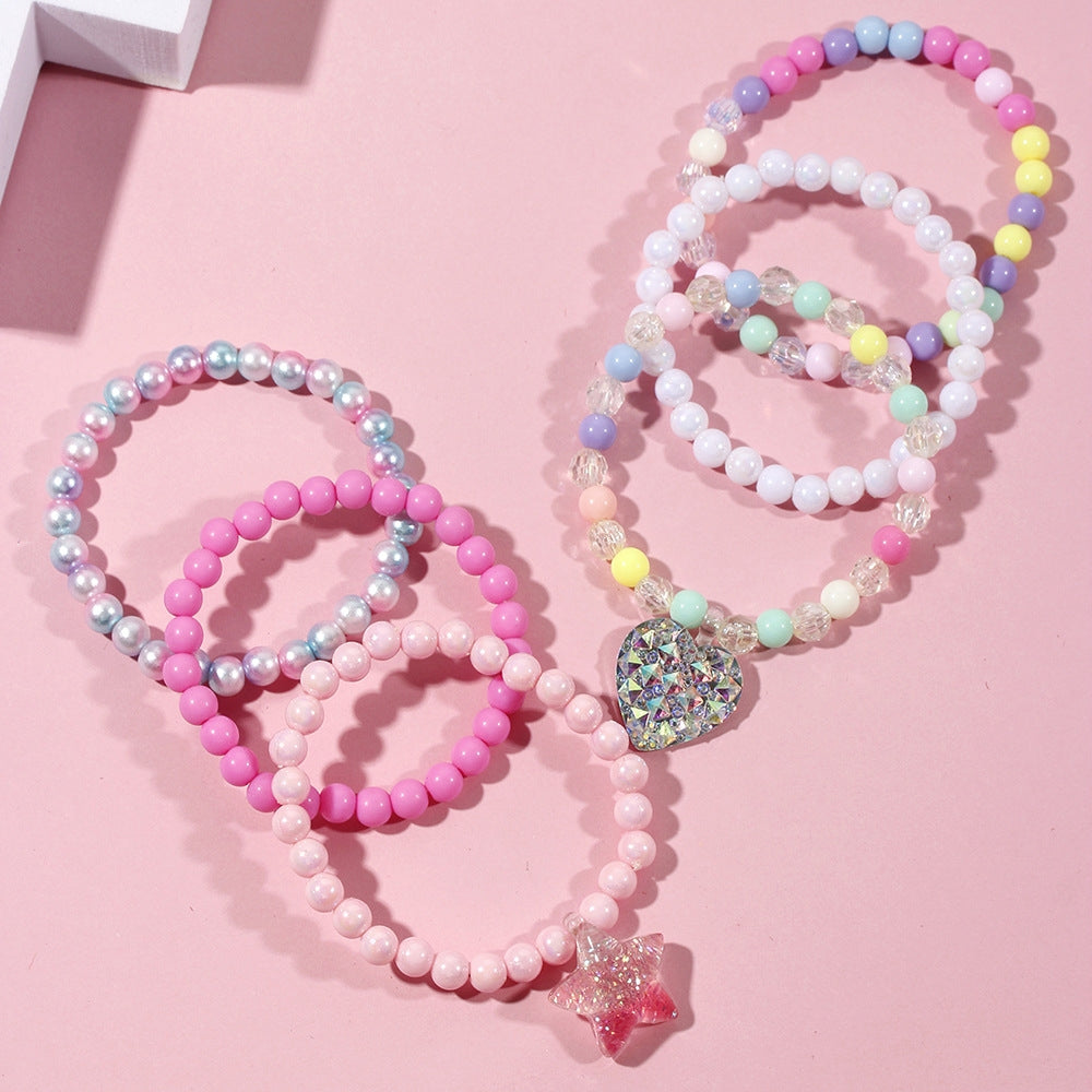 Acrylic Beaded Love Star Bracelet Set for Kids - Versatile Cute Girl Jewelry