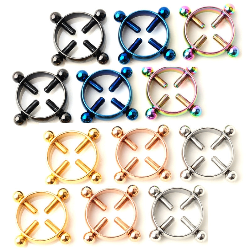 Adjustable Stainless Steel Multicolor Zircon Clip-On Nipple Ring Jewelry