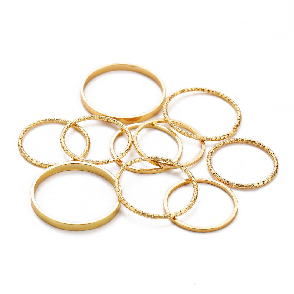 Alloy Geometric Retro Joint Ring Set - 10 Pieces