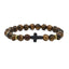 Alloy Cross Bracelet with Turquoise Tiger's Eye and Volcanic Stone Beads