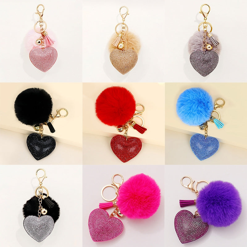 Alloy Heart Tassel Keychain with Rhinestone Charm for Bags and Cars