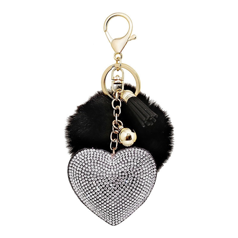 Alloy Heart Tassel Keychain with Rhinestone Charm for Bags and Cars