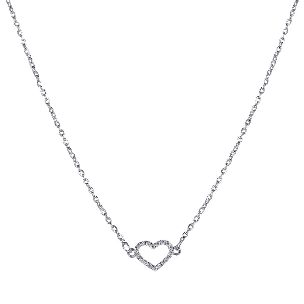 Alloy Plated Heart Pendant Necklace with Zirconia for Women