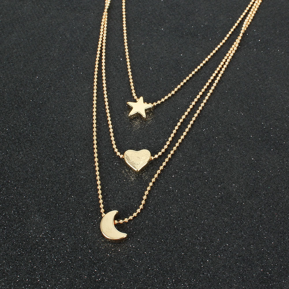 Alloy Star and Moon Pendant Necklace - Fashion Jewelry for Women