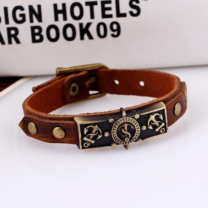 Vintage Cowhide Leather Bracelet with Distressed Effect - Alloy Design, European and American Style, Perfect Gift