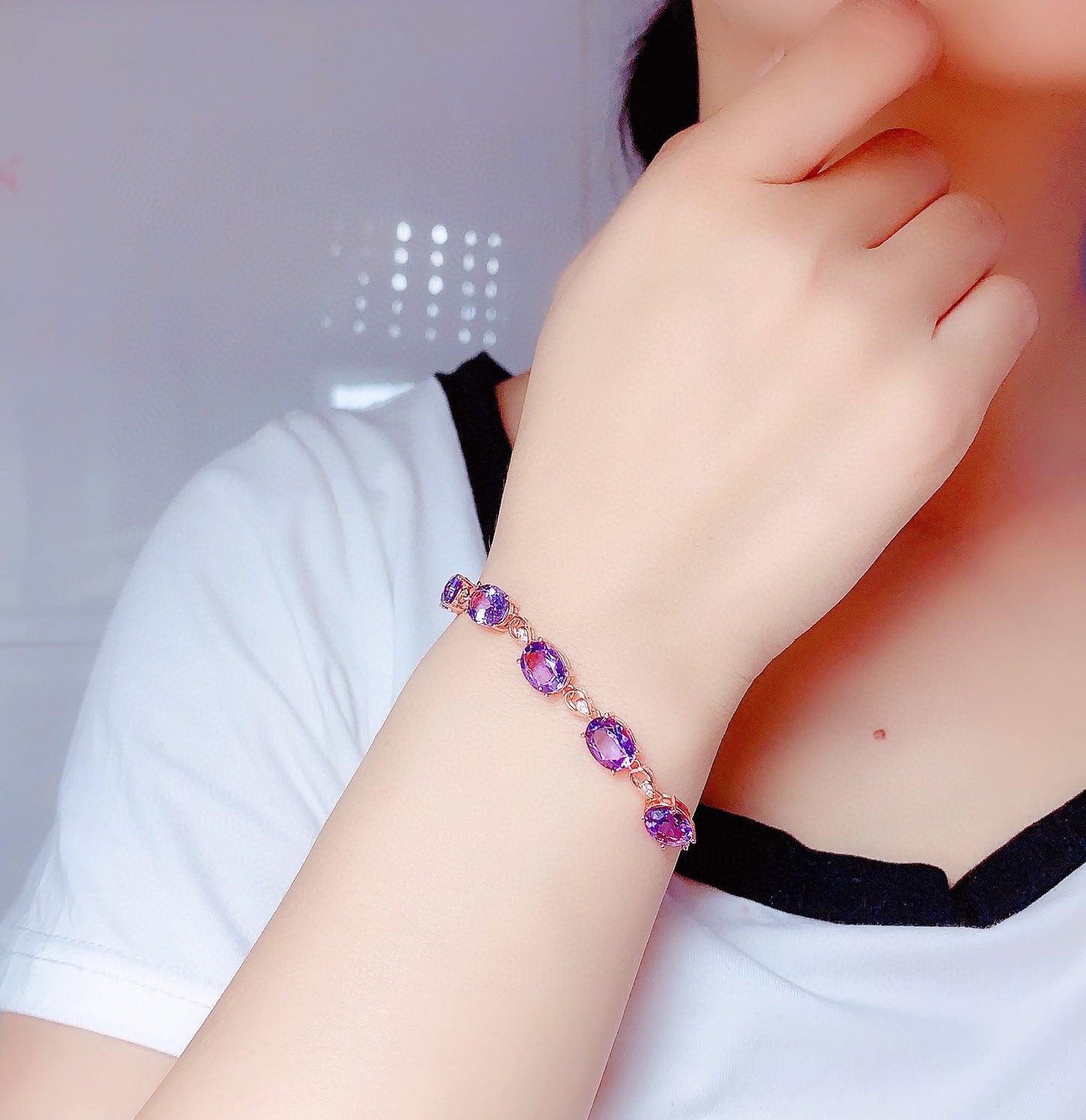 Amethyst Crystal Rose Gold Plated Bracelet for Women