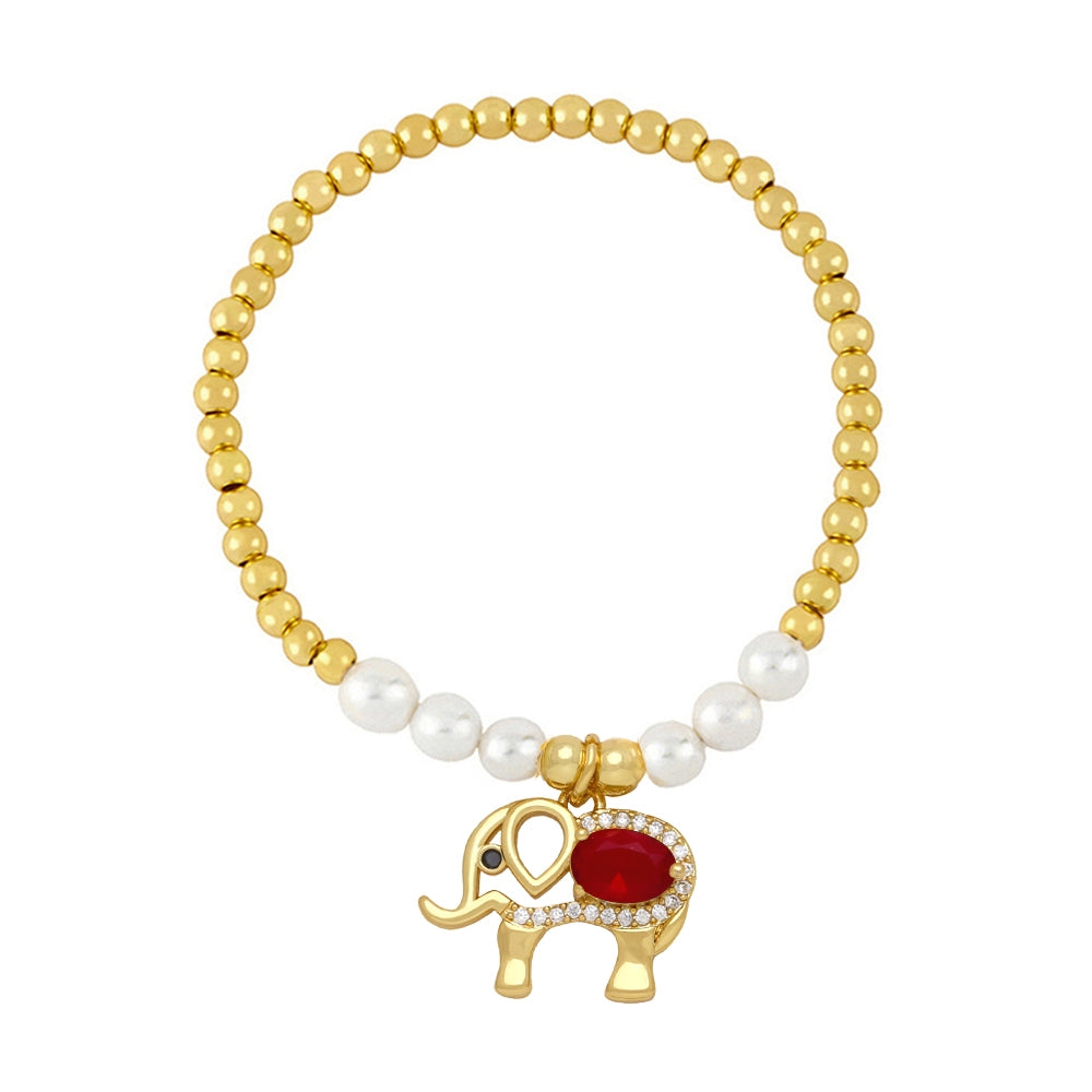 Artistic Elephant Imitation Pearl Zircon Copper Bracelet