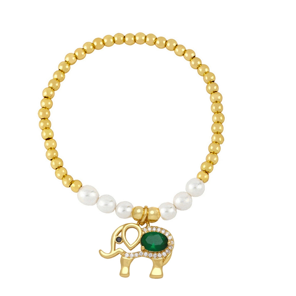 Artistic Elephant Imitation Pearl Zircon Copper Bracelet