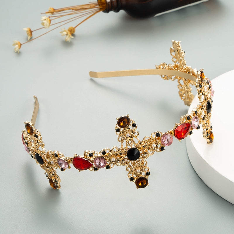 Baroque Gold Cross Rhinestone Headband