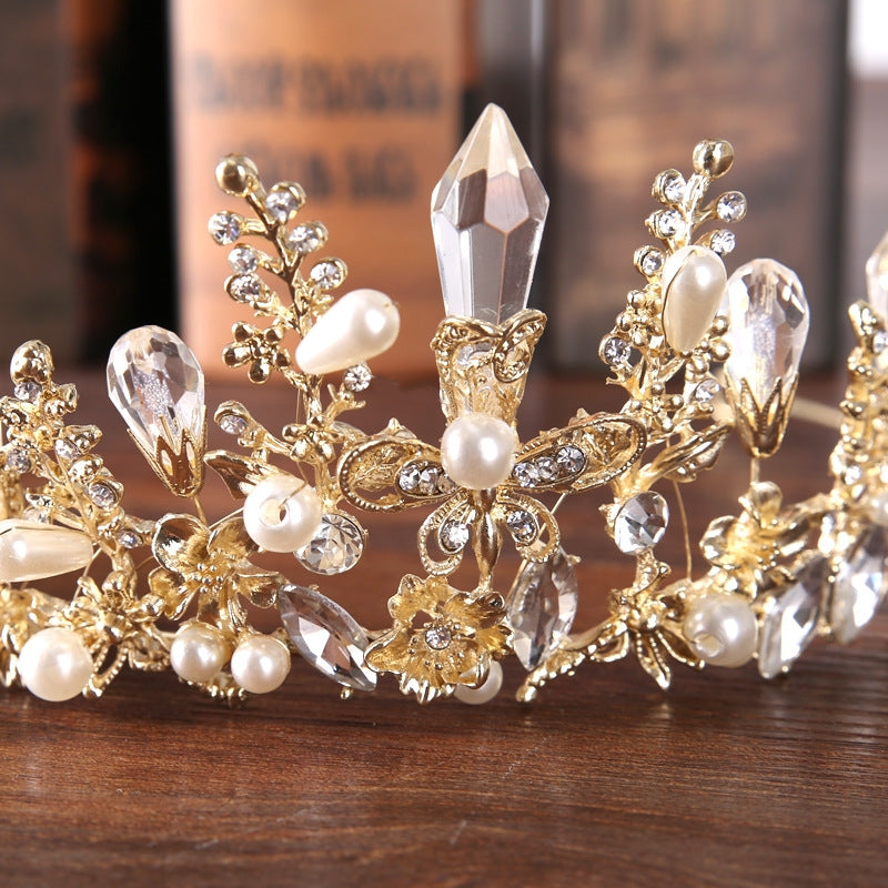 Baroque Crystal Pearl Flower Tiara Headband for Brides and Princesses