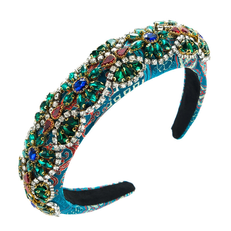 Baroque Floral Embroidered Glass Beaded Wide Hairband