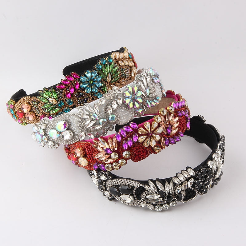 Baroque Flower Rhinestone Geometric Hairband for Women