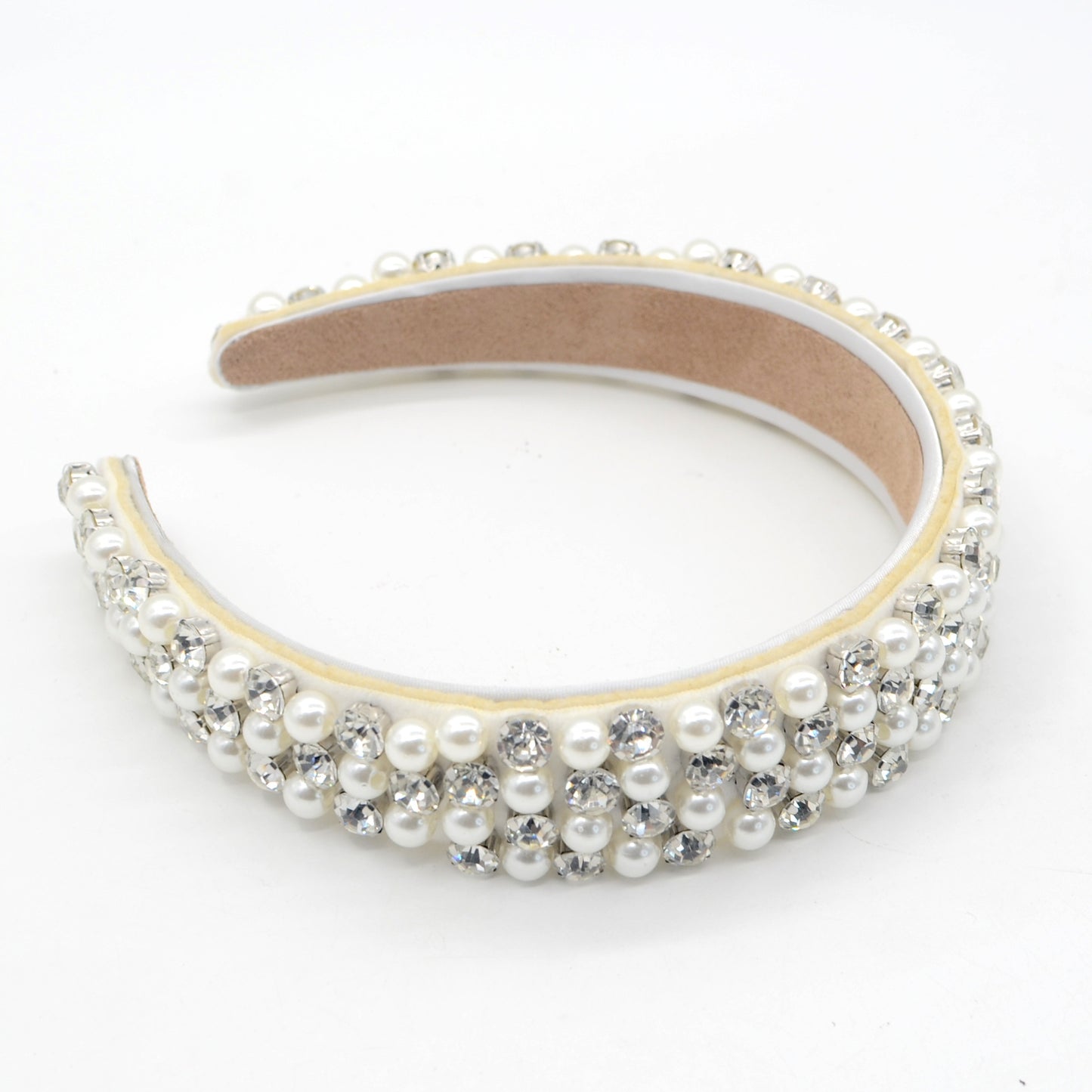 Baroque Rhinestone Pearl Flannel Hairband for Parties and Catwalks