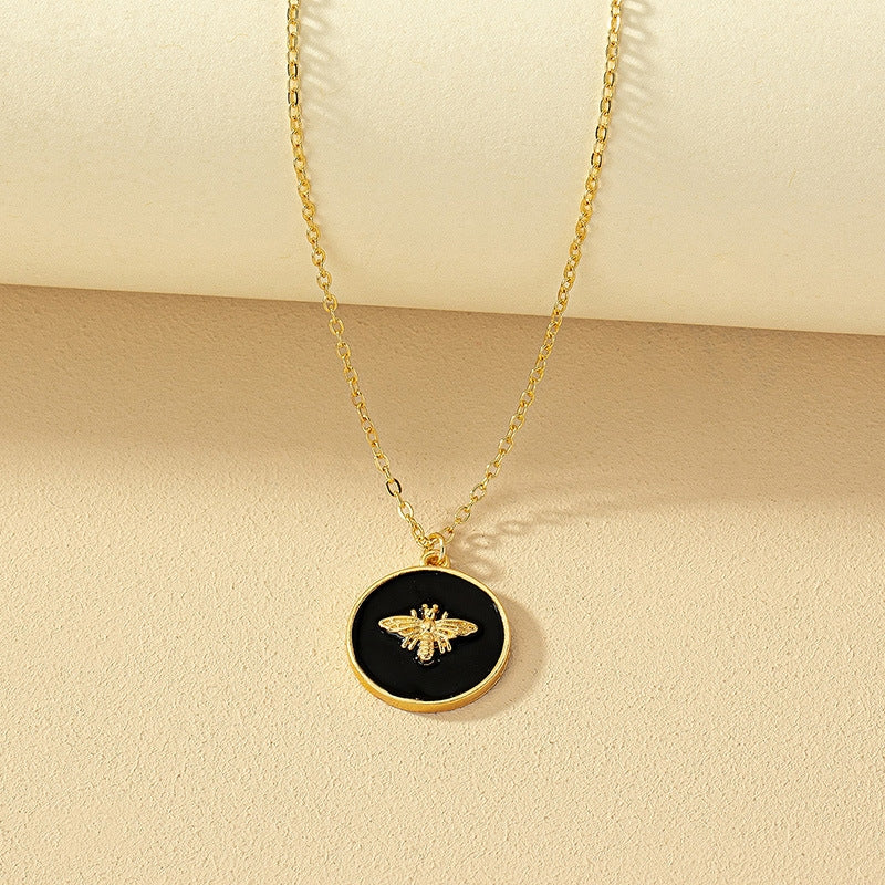 Alloy Enamel Bee Coin Pendant Necklace for Women