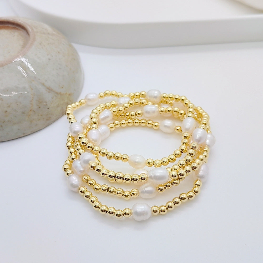 Classic Geometric Freshwater Pearl Bracelet - 18K Gold Plated Copper Jewelry