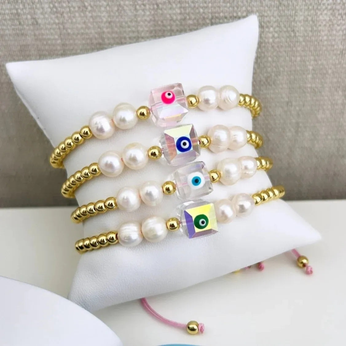 Bohemian Geometric Evil Eye Crystal & Pearl Beaded Women's Bracelet