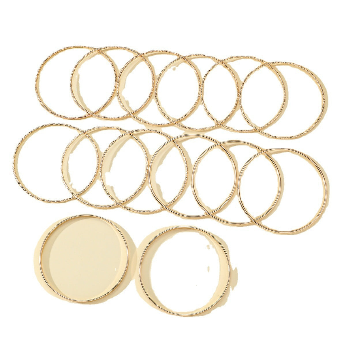 Classic Solid Color Alloy Bangle Set - Gold Tone Wide Cuff Bracelets (14 Pieces)