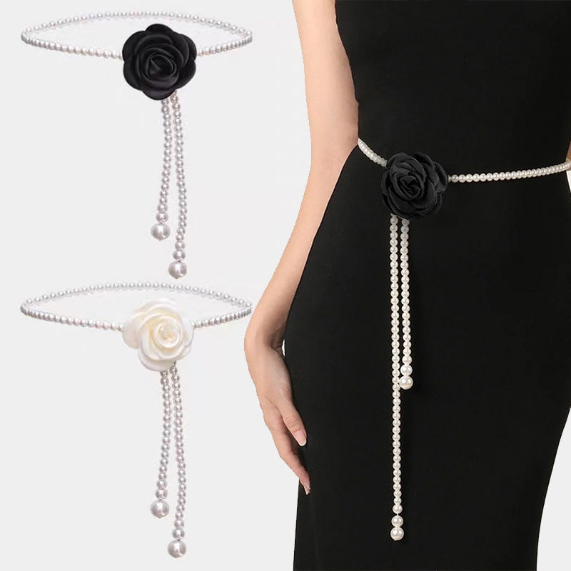 Camellia Pearl Flower Women's Chain Belt