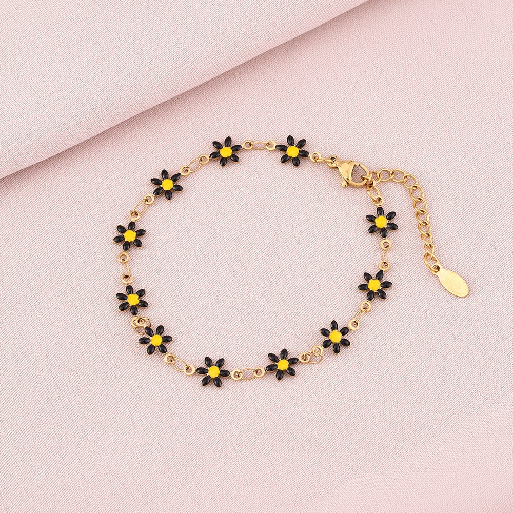 18K Gold Plated Stainless Steel Geometric Flower Bracelet for Women