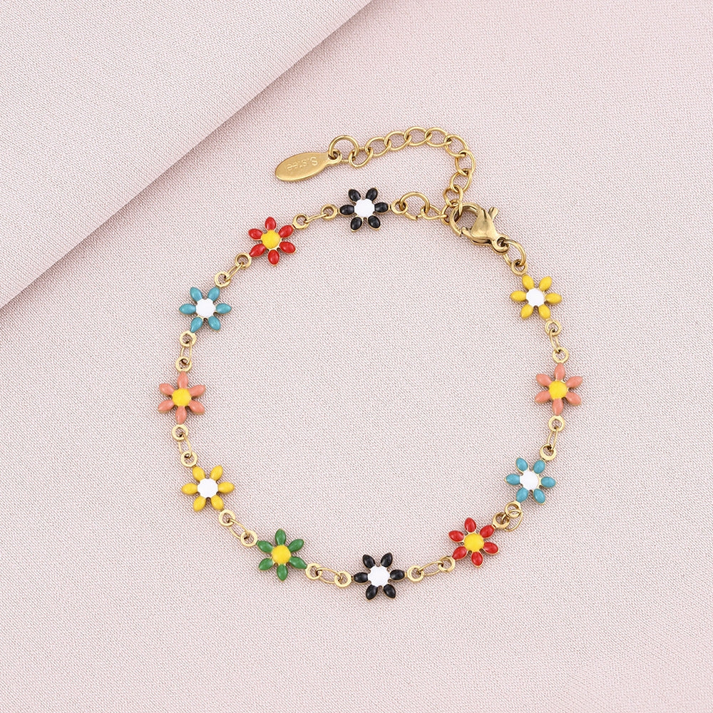 18K Gold Plated Stainless Steel Geometric Flower Bracelet for Women