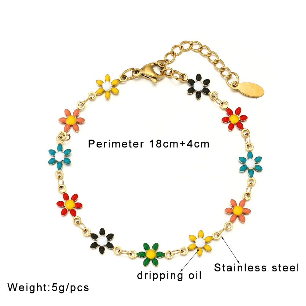 18K Gold Plated Stainless Steel Geometric Flower Bracelet for Women