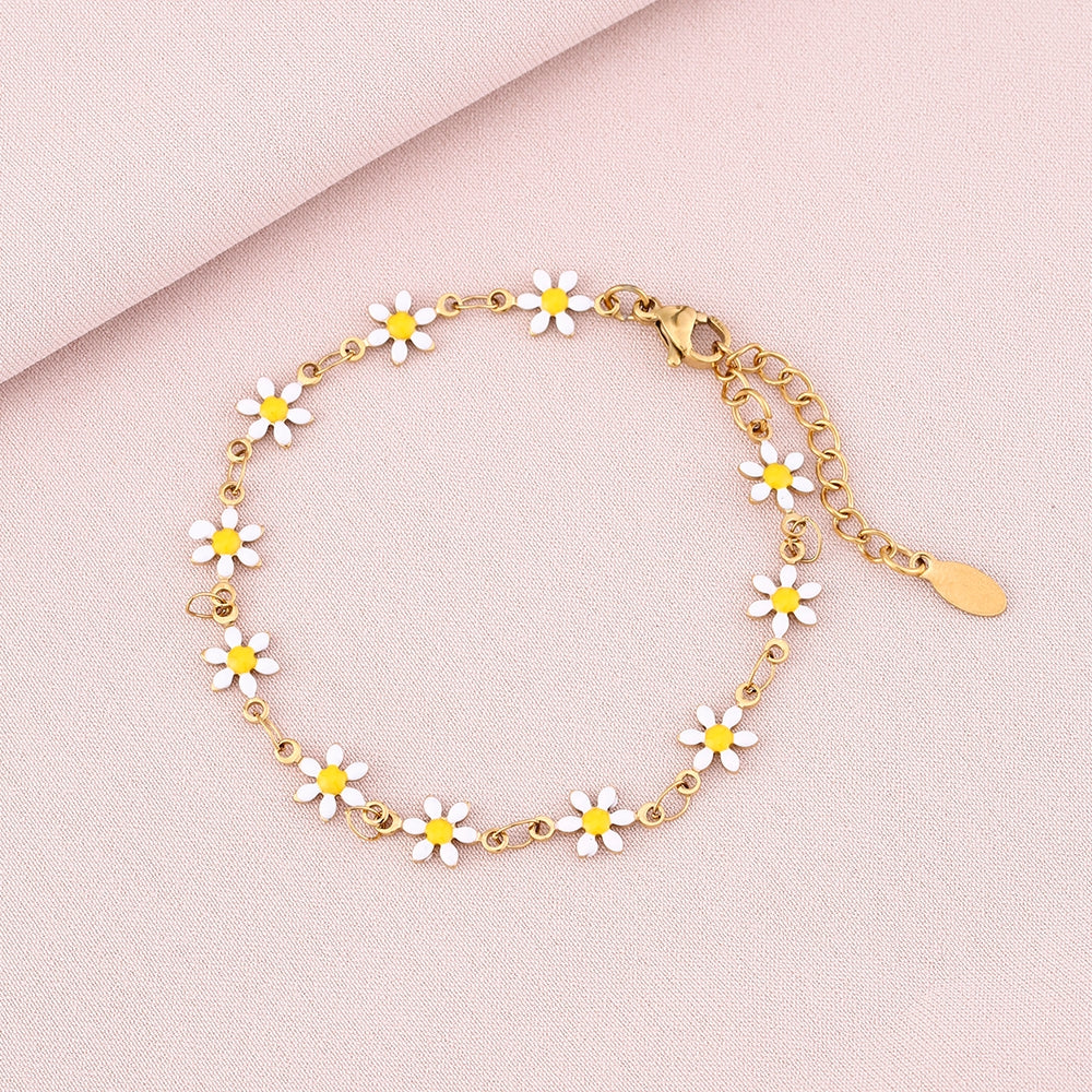 18K Gold Plated Stainless Steel Geometric Flower Bracelet for Women