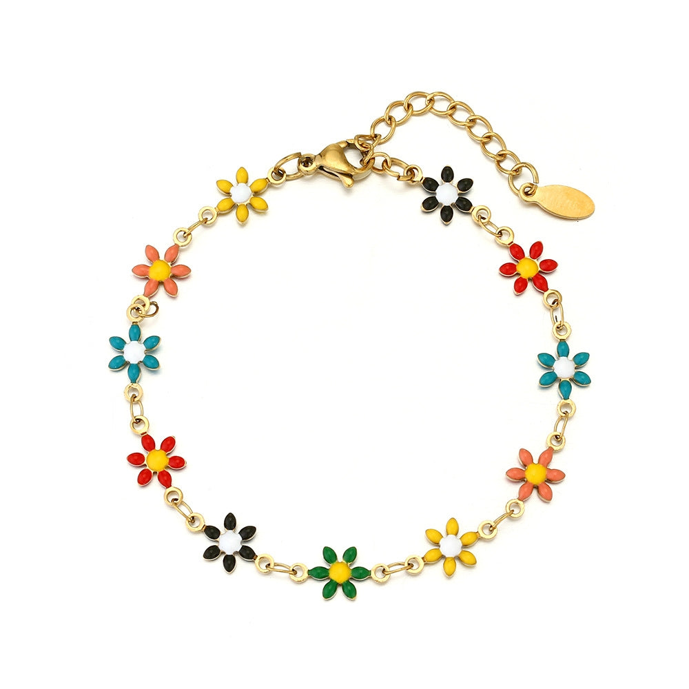 18K Gold Plated Stainless Steel Geometric Flower Bracelet for Women