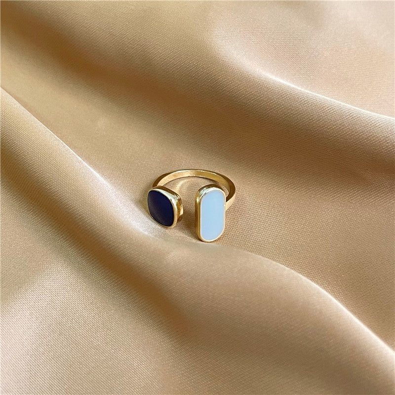 Elegant Blue Enamel Geometric Adjustable Women's Ring